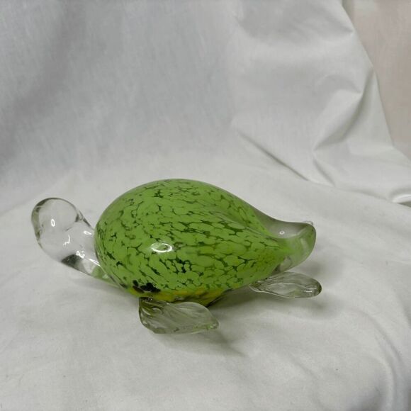 Hand Blown Art Glass Sea Turtle Large 7" Fifth Avenue Crystal Green Figurine - Picture 5 of 9